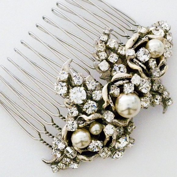 Erin Cole Design Hair Accessories, Crystal Hair Comb with Vintage Roses, NWT